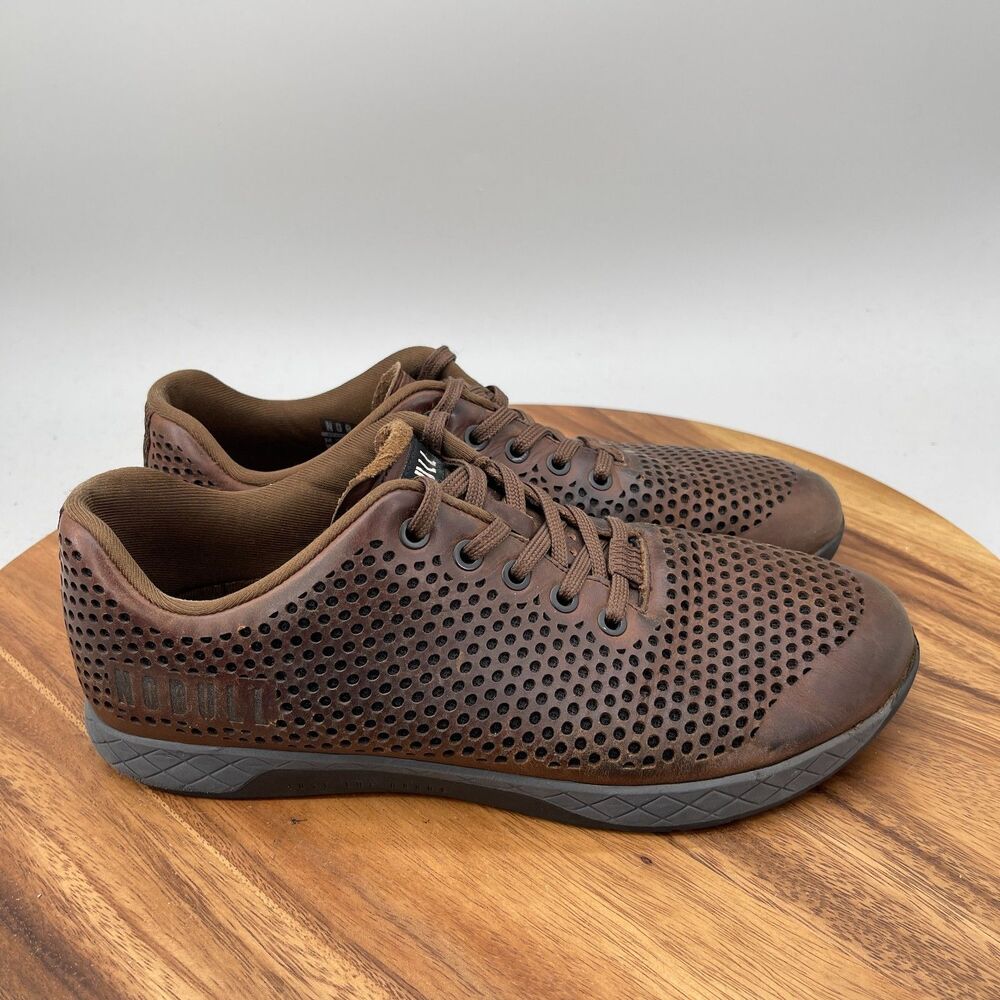 Nobull Shoes Mens Size 9.5 Brown Perforated Leather Comfort Trainer Running Gym